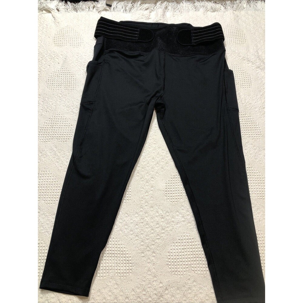 TOMMIE COPPER Women's Lower Back Support Leggings Capri Black Size 3XL Adj Strap